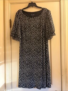Connected Apparel Black Dress with White Polka Dots